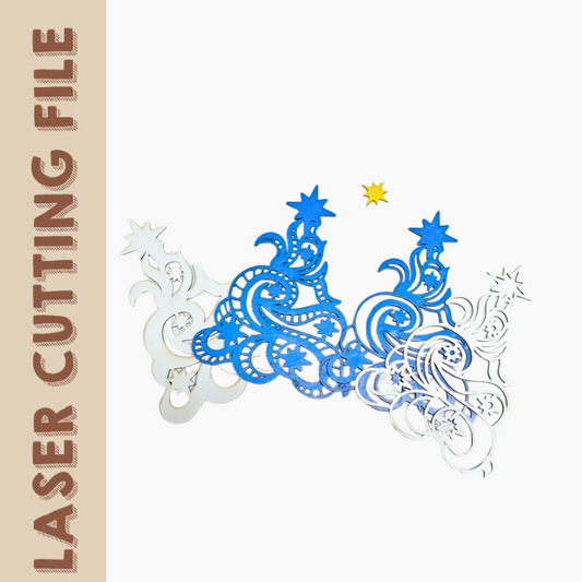 Mehrschichtiger Weihnachtsbaum mit Schneeflocken-Laserschneidedatei – Wirbelndes festliches Design