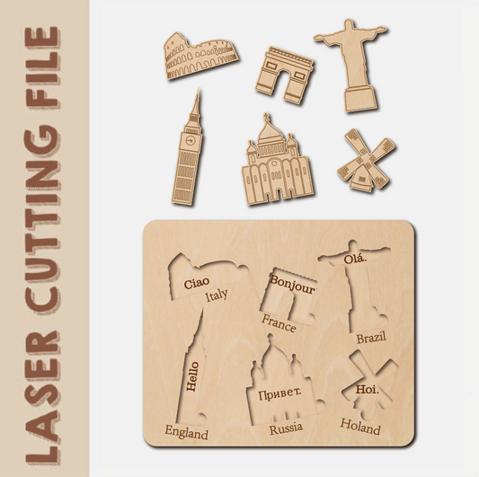 Landmarks Puzzle Laser Cutting File - DIY Craft for Exploring World Wonders by Creatorally