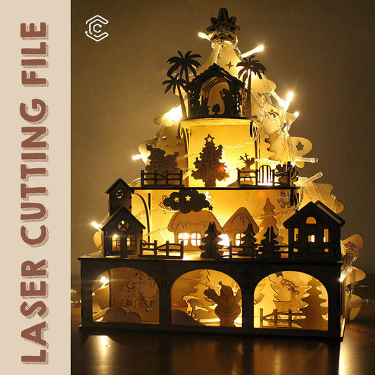Christmas Castle 3D puzzle best file for laser cutting