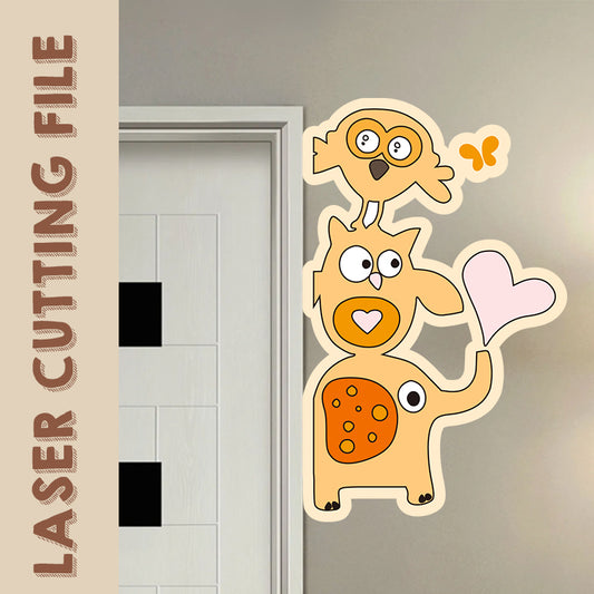Cartoon Cute Owl and Elephant Door Corner Home Decor - Adorable Animal Accents laser cutting files