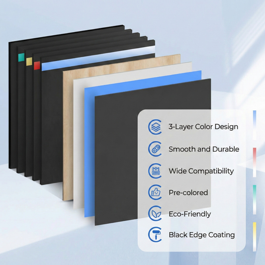 U.S. Exclusive - Creatorally 8pcs 3-Layer Colored Scratch Plywood – 30*30cm Laser Engraving Sheet