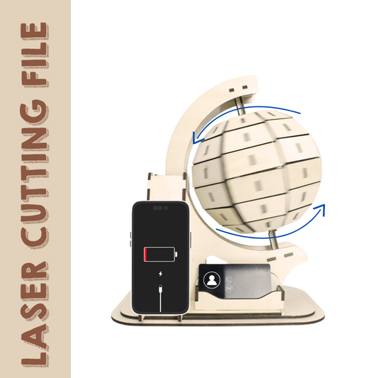 Free Wooden Globe Phone Holder - Elegant Desk Accessory Laser Cutting File on creatorally