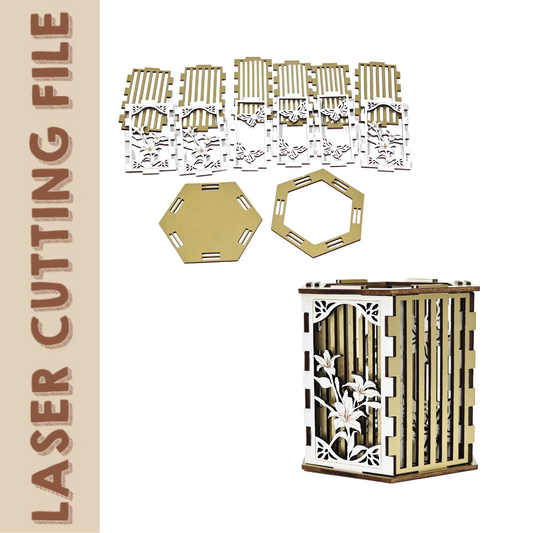 Suporte para caneta com corte a laser de camada dupla em quebra-cabeça 3D – Organizador de mesa com design floral vazado