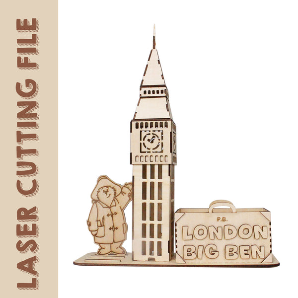 London Big Ben with Paddington Bear Desktop Storage Box Laser Cutting File - DIY Craft for London Lovers