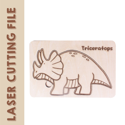 Arquivo de corte a laser para quebra-cabeça de Triceratops - Artesanato faça você mesmo para fãs de dinossauros