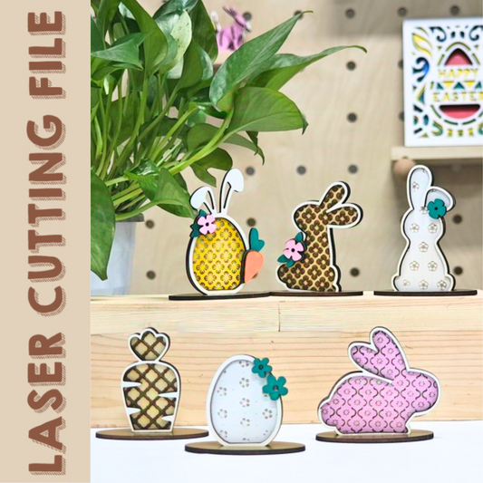 Conjunto de suporte para coelho e ovo de Páscoa – Arquivos SVG em camadas cortados a laser para decoração DIY | Compatível com Glowforge e Cricut