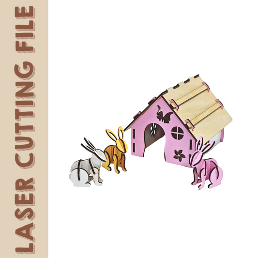 3D Easter Bunny House with interchangeable sidewall designs and cute bunnies for DIY spring home decor.