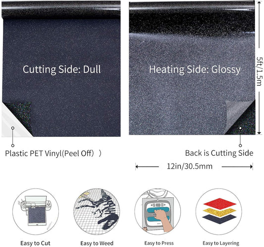 Vinil de transferência térmica com glitter da Creatorally, pacote com 12 x 10 pol. (9 unidades)