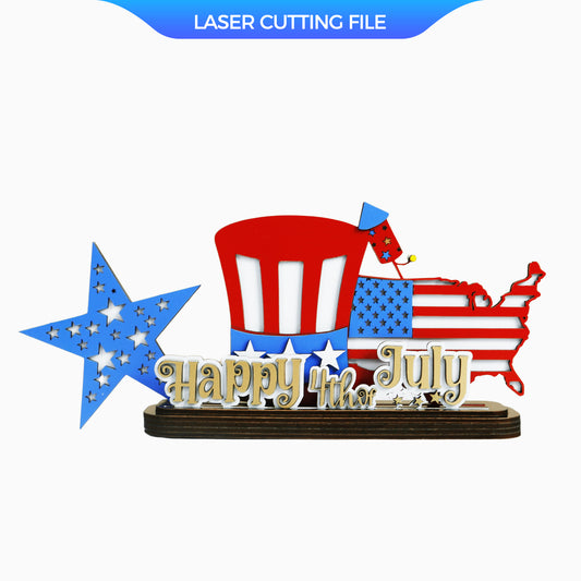 Happy 4th of July Laser Cut File – USA Map & Hat SVG for DIY Decor