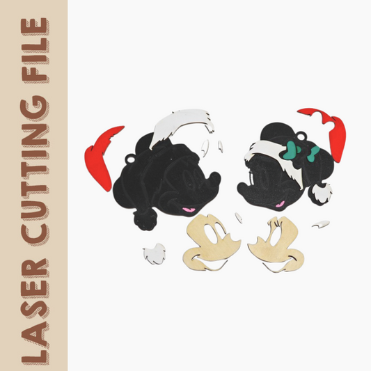 Weihnachts-Mehrschicht-Laserschneidedatei mit Mickey & Minnie Mouse – Festlicher Pärchen-Charm
