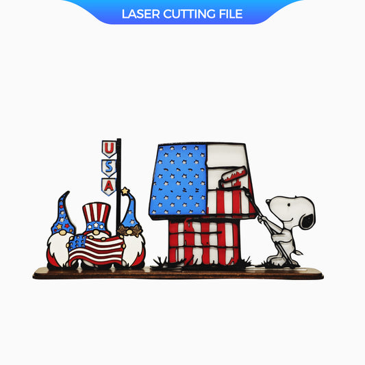 Multilayer Patriotic Snoopy & Gnome SVG – 4th of July Table or Porch Laser Cut File