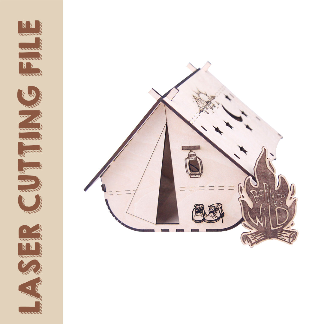 laser tent Bonfire Parties - Wooden Camping Tent Lightbox Laser Cutting File