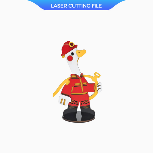 Quebra-cabeça 3D de caminhão de bombeiros SVG – Arquivo cortado a laser com Fifi, o ganso bombeiro