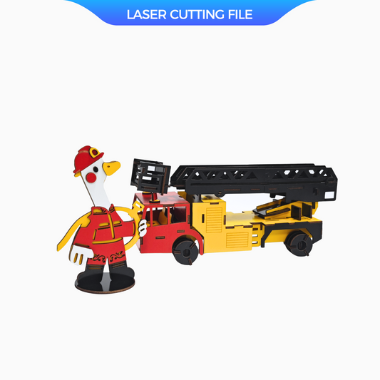Quebra-cabeça 3D de caminhão de bombeiros SVG – Arquivo cortado a laser com Fifi, o ganso bombeiro