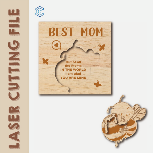 dxf svg file Mother's Day Gift Card Bee Shaped - Cute and Unique Present for Mom laser cutting file by Creatorally