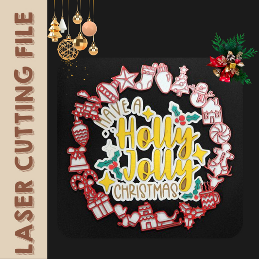 Christmas Multilayer âHolly Jollyâ Wreath Door Sign Home Decor Laser Cutting File