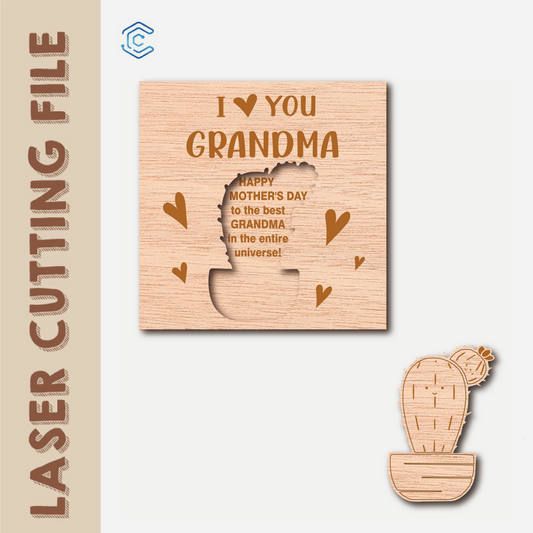 dxf svg laser file Mother's Day Gift Card Cacti Shaped - Unique and Whimsical Present for Mom laser cutting file by Creatorally