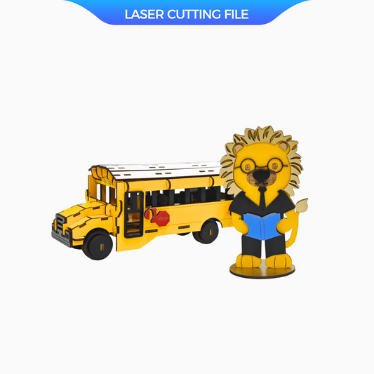 3D School Bus Puzzle SVG – Laser Cut File Featuring Teacher Mr. Liona