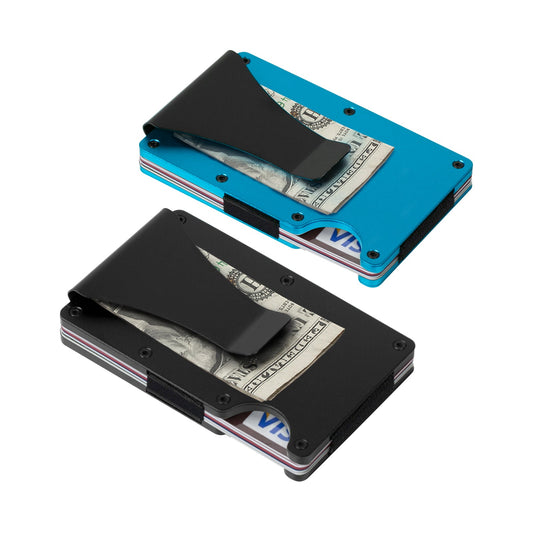 2pcs Mens Slim Wallet RFID Blocking Front Pocket Credit Card Holder Metal Wallets w/Money Clip - CREATORALLY