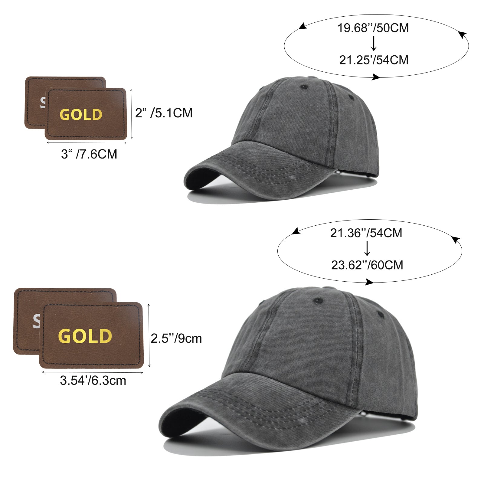 2pcs Personalized Father Son Hat Adjustable Flat Brim Cap with 4pcs Self-adhesive Hat Stickers - CREATORALLY