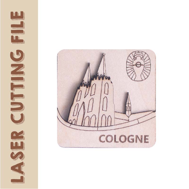 3-Layer 3D European Cup Germany Landmark Cologne Cathedral Refrigerator Magnets Laser Cutting File - DIY Craft for Football Fans