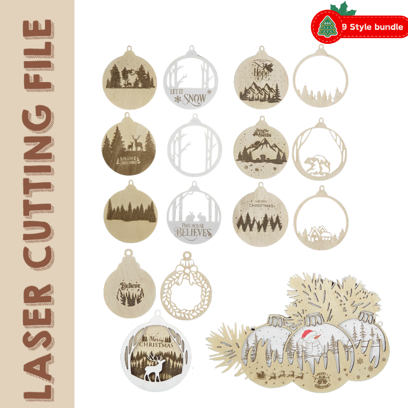 Christmas 9-Style 2-Layer Hanging Ornaments Laser Cutting File