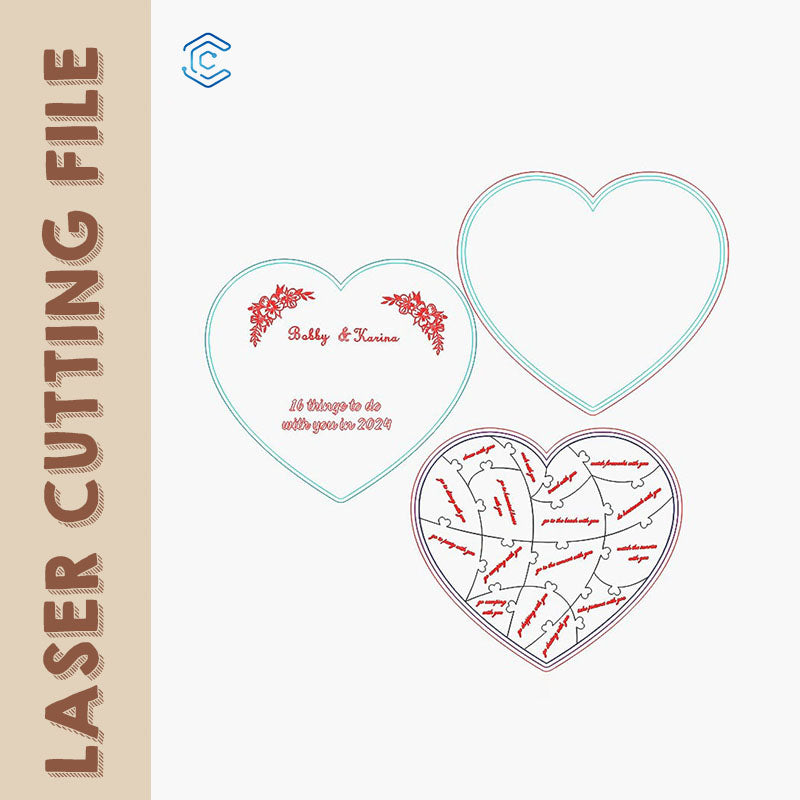 Valentine's Day Heart shape puzzle laser cutting file laser svg files