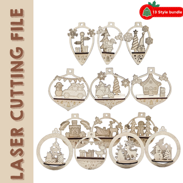 Christmas 13-Style 3D Tree Hanging Ornaments Laser Cutting File