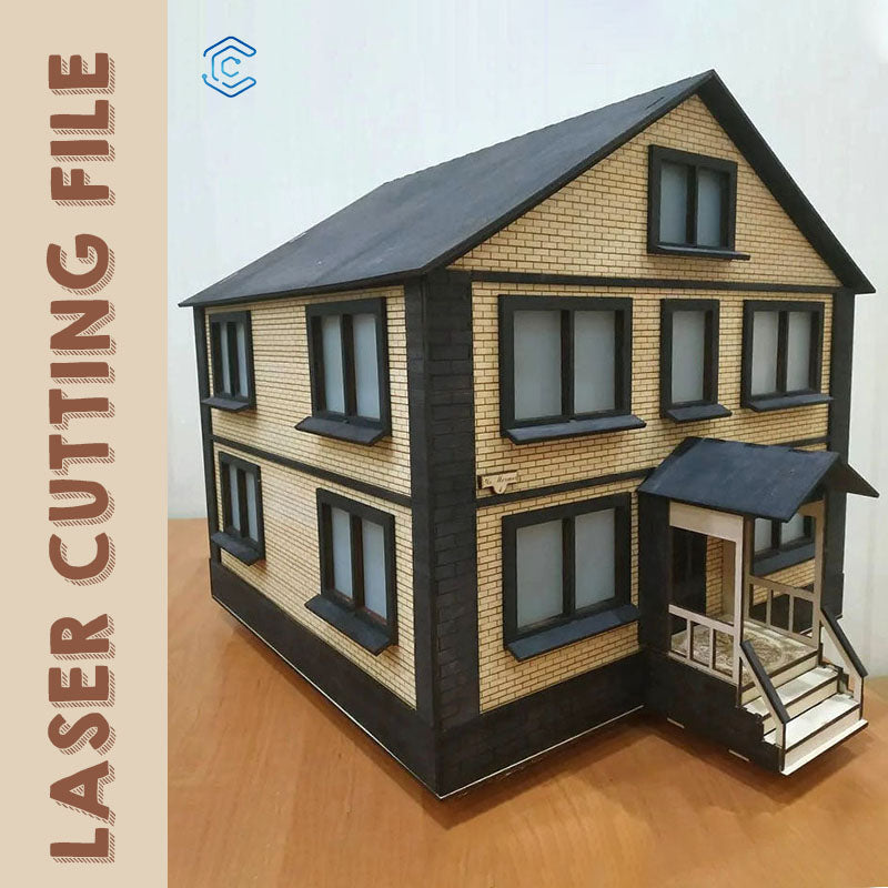Three-story family villa 3D puzzle laser cut template laser cut svg