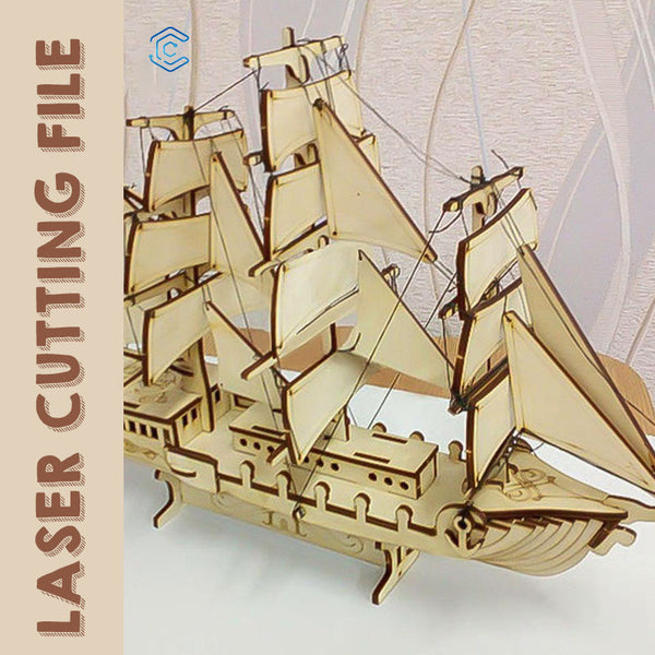 Medieval sailing ship 3D puzzle svg files for laser cutting