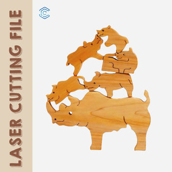 Rhino Family Puzzle laser cutting file laser cut svg