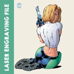 Agente feminina loira gravando arquivo a laser