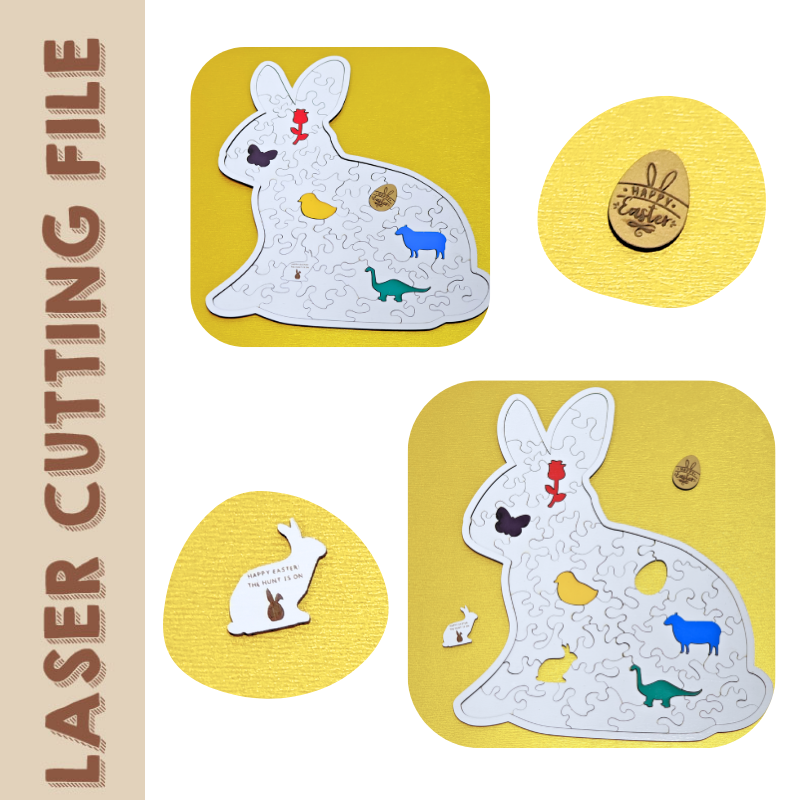 Easter Bunny Puzzle with Hidden Shapes Laser Cutting File