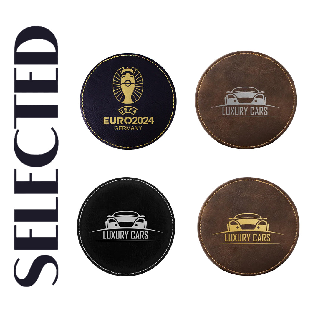 Creatorally 6PCS 3.94 inch Personalized Custom Leather Coaster Round Drink Coasters with Holder