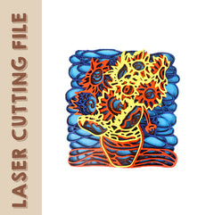 Multi-layer Van Gogh Sunflower Inspired Decor Laser Cutting File - Create Your Own Artistic Masterpiece
