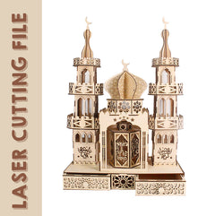 [Includes Tutorial Video for Assembly]Muslim Style Architecture Wooden Mosque 3D Puzzle Laser Cutting File - Intricate Islamic Design