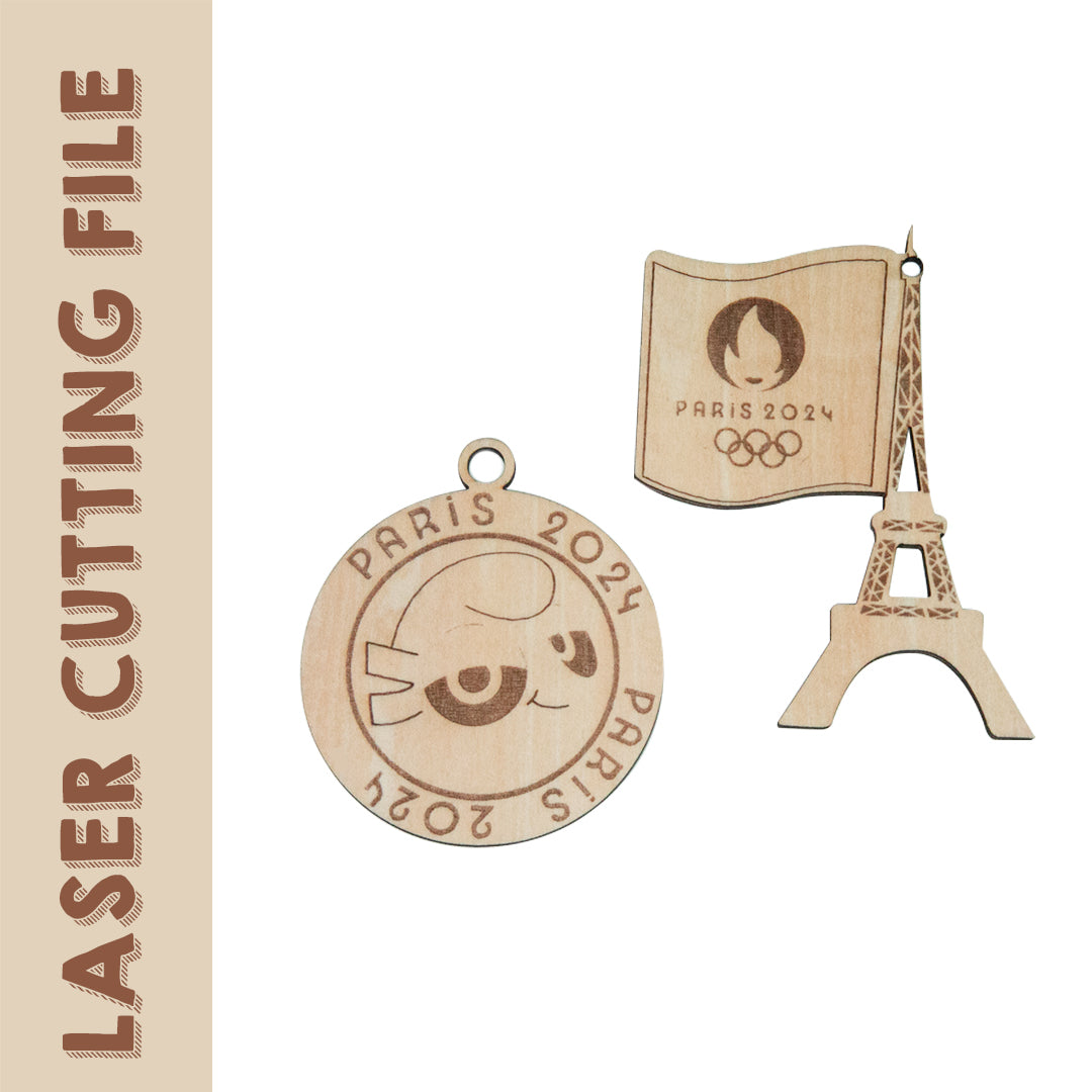 Olympics 2024 Paris Eiffel Tower & Phryges Hanging Ornaments Laser Cutting File - DIY Craft Inspired by Sports and Parisian Charm