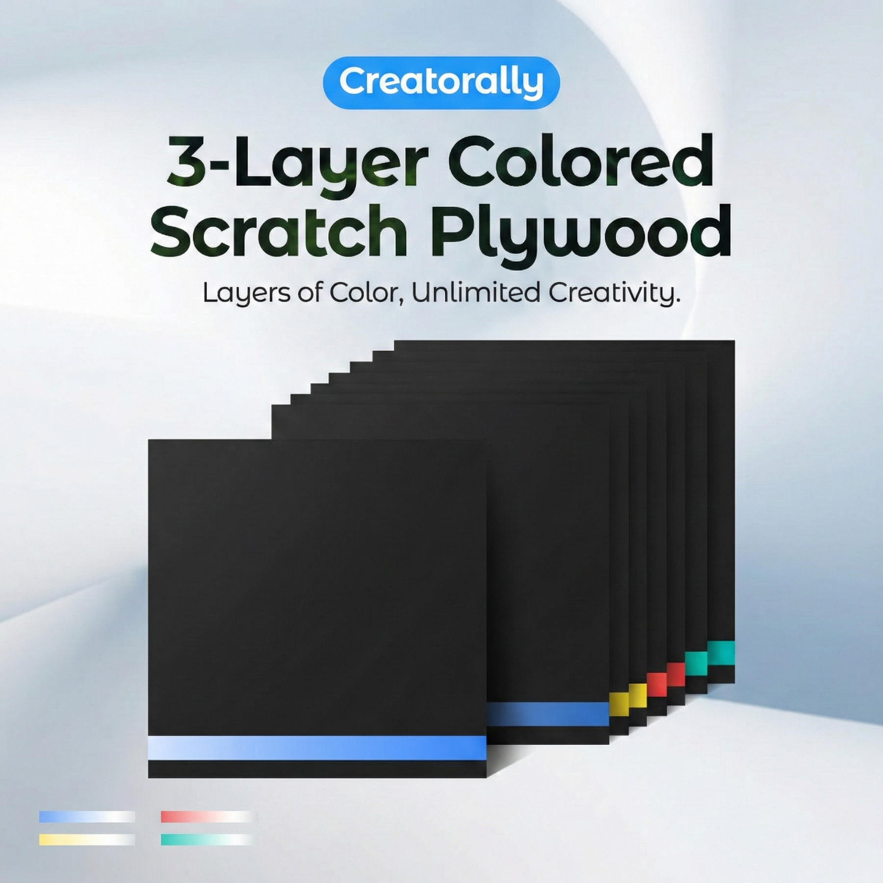 Creatorally 8pcs 3-Layer Colored Scratch Plywood – 30*30cm Laser Engraving Sheet