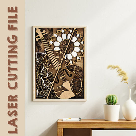 6-Layer Mandala Violin Wooden Wall Art Laser Cutting File