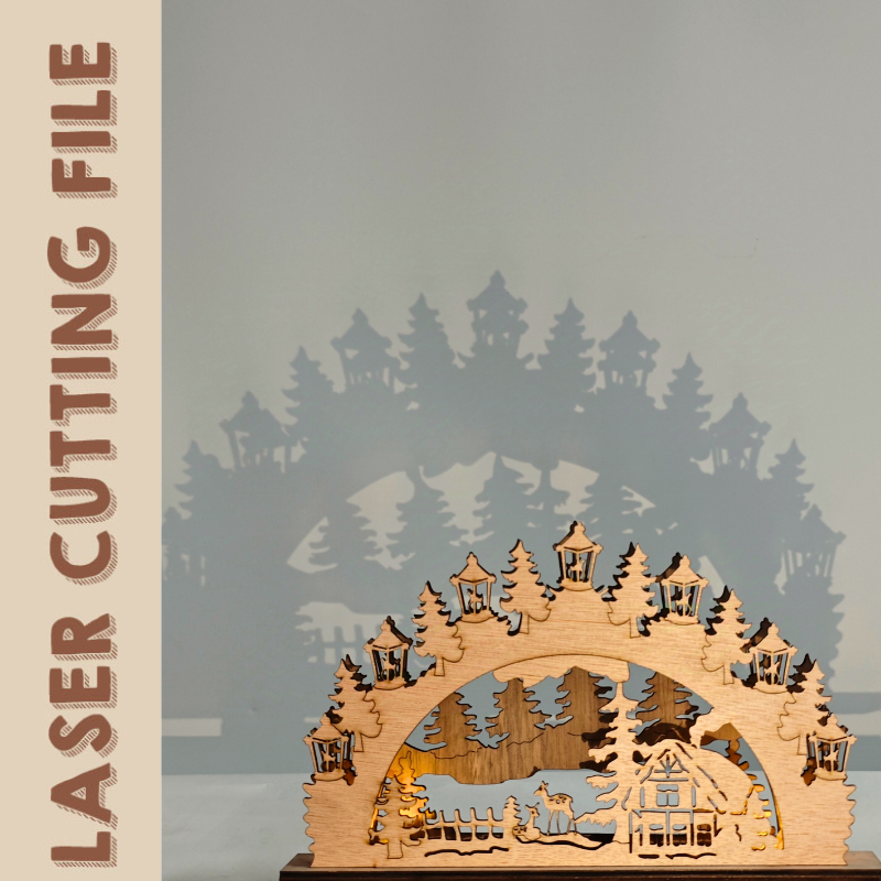 2-Layer Christmas Village Laser Cutting File - Wooden Holiday Tabletop Decor