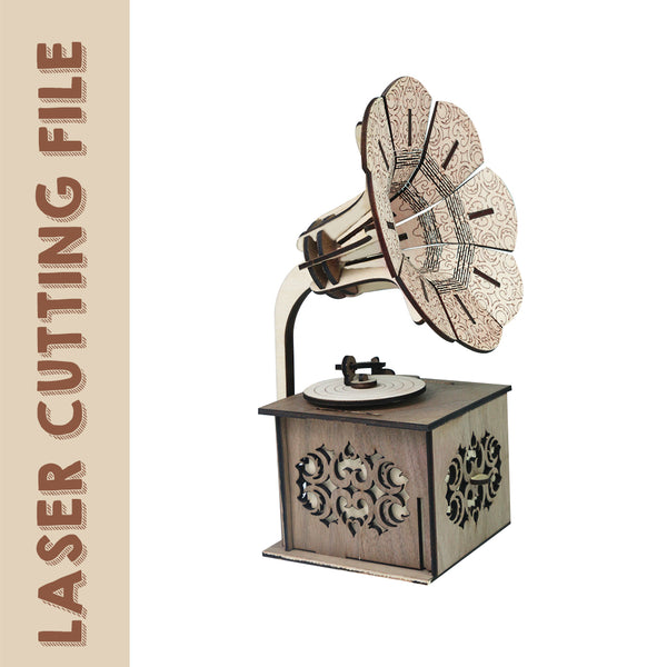 Retro Gramophone 3D puzzle Laser Cutting File - DIY Craft for Vintage Music Lovers