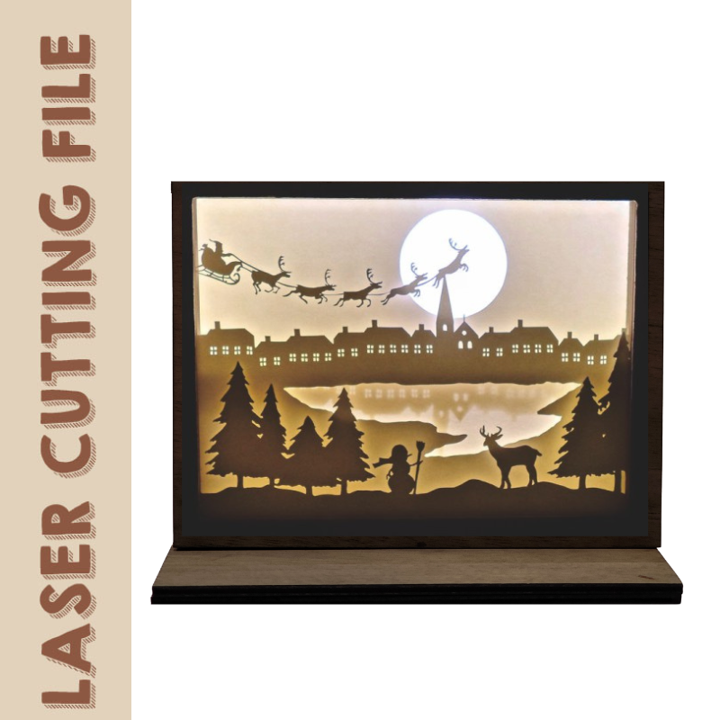 Multilayer Christmas Eve Scene Laser Cutting File - Santa Sleigh Light Box