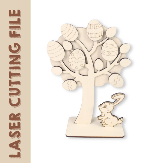 Easter Egg Tree with Adorable Little Bunny - Festive Spring Decor laser cutting file