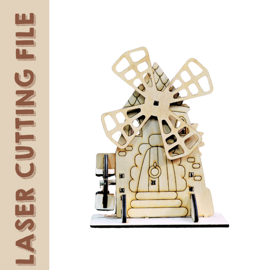 Mechanized Wooden Cottage Windmill Laser Cutting File - DIY 3D Puzzle Decor