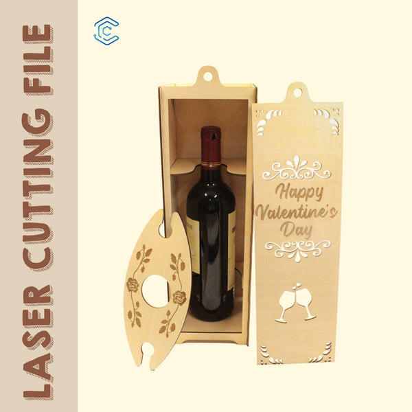 Valentine's Day personalized wooden wine bottle box /wine holder/carrier with wine cup holder for wedding birthday laser cutting file