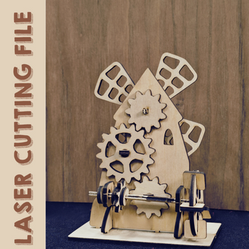 Mechanized Wooden Cottage Windmill Laser Cutting File - DIY 3D Puzzle Decor