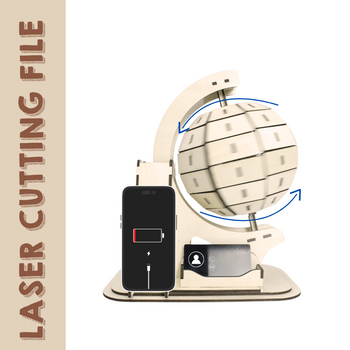 Free Wooden Globe Phone Holder - Elegant Desk Accessory Laser Cutting File on creatorally