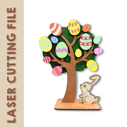 best file for laser cutting Easter Egg Tree with Adorable Little Bunny - Festive Spring Decor laser cutting file 