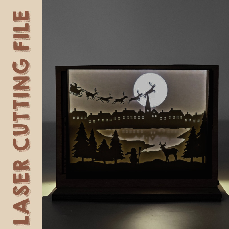 Multilayer Christmas Eve Scene Laser Cutting File - Santa Sleigh Light Box