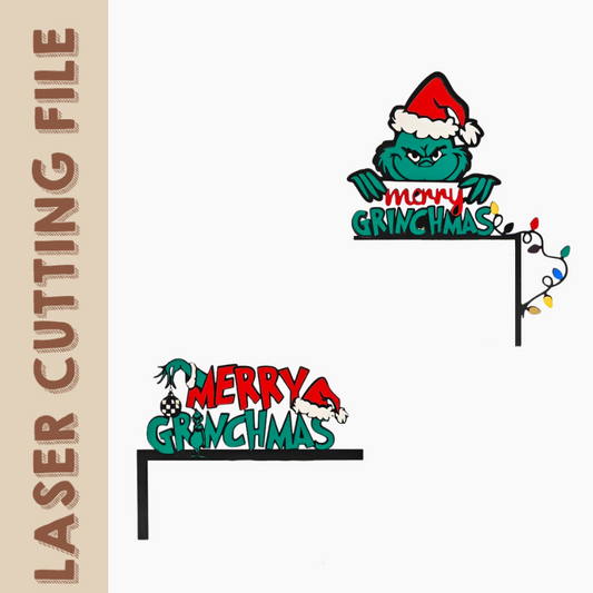 Merry Grinchmas Door Corner Laser Cutting File - 2 Festive Styles for Christmas Decor